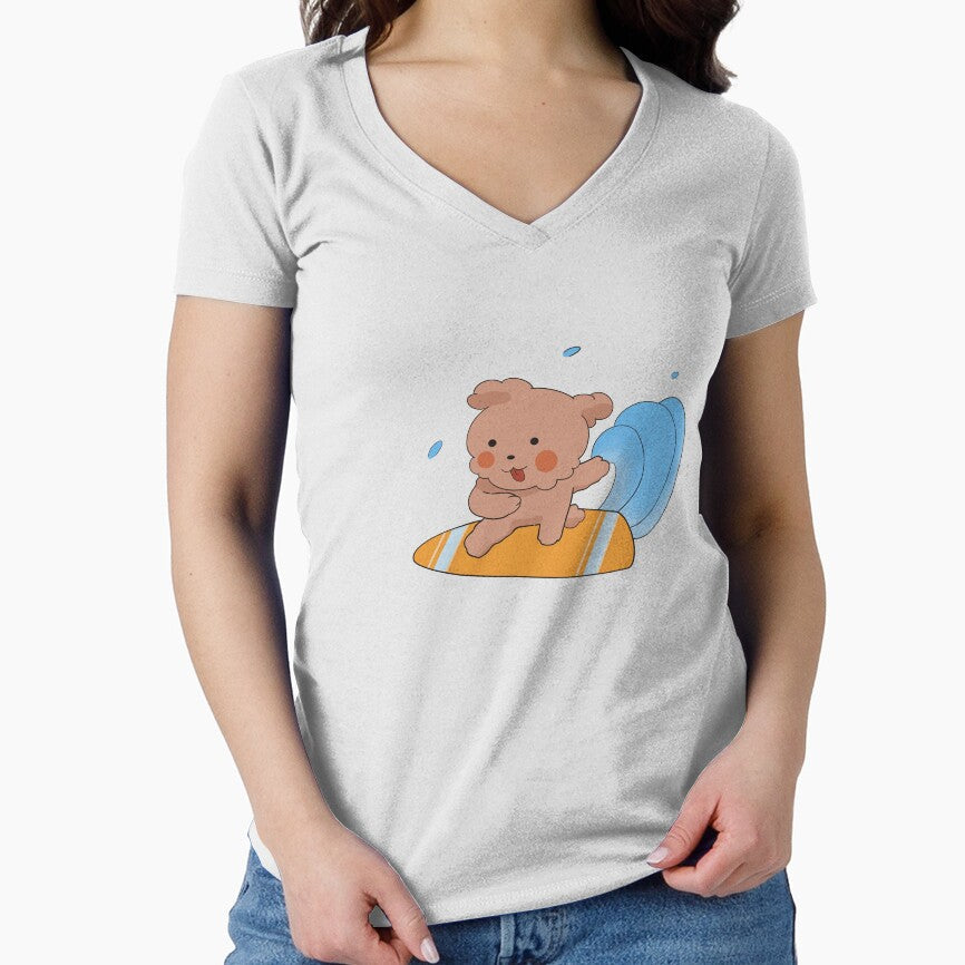 Cute Surfing Dog Kawaii Beach Cartoon by Porpor - Adult & Kids T-Shirts, Sweatshirts & Hoodies apparel design preview 1
