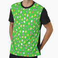 Cartoon Footballs Green Yellow Striped T-Shirt - Novelty Apparel Unisex - T-Shirt, Sweatshirt, Hoodie