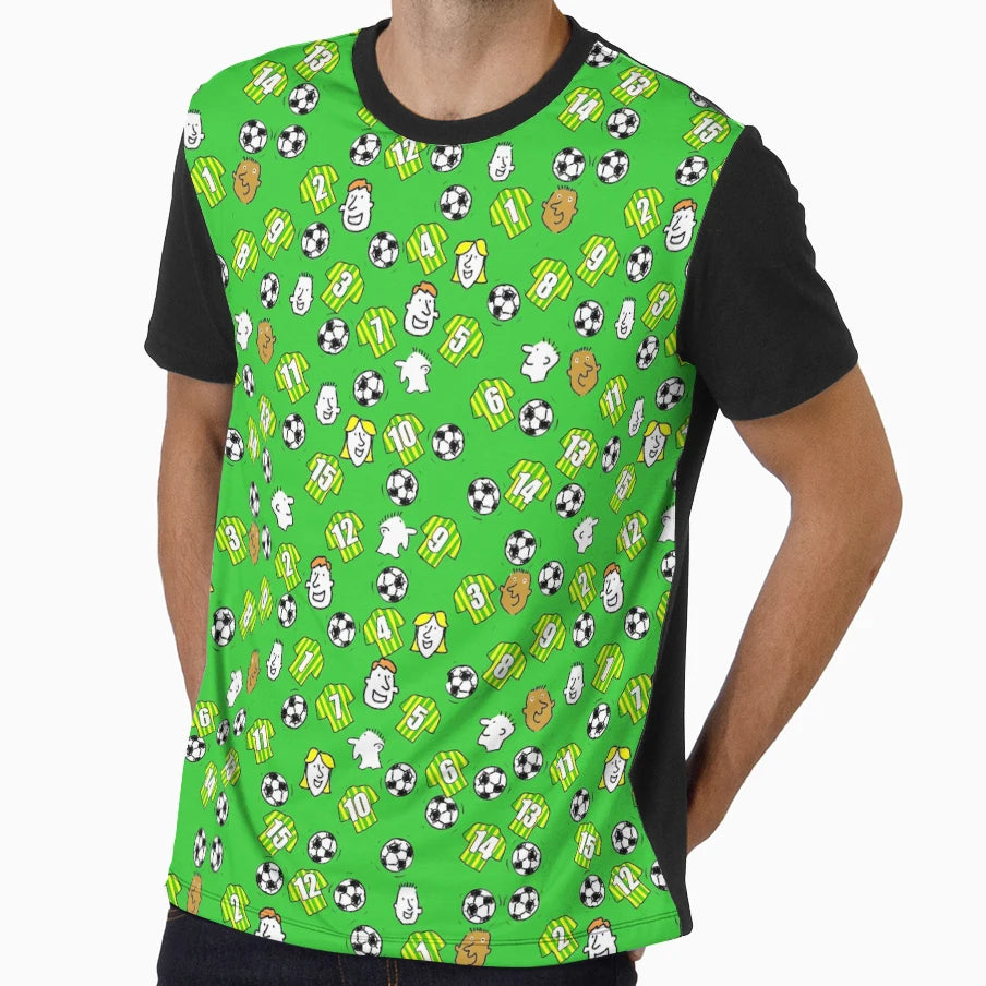 Cartoon Footballs Green Yellow Striped T-Shirt - Novelty Apparel Unisex - T-Shirt, Sweatshirt, Hoodie