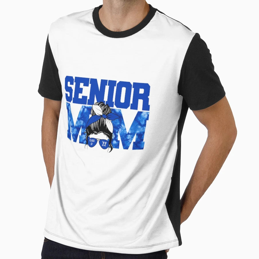 Senior Mom Class 22 Blue White Tie Dye T-Shirt - Trendy Graphic Unisex - T-Shirt, Sweatshirt, Hoodie