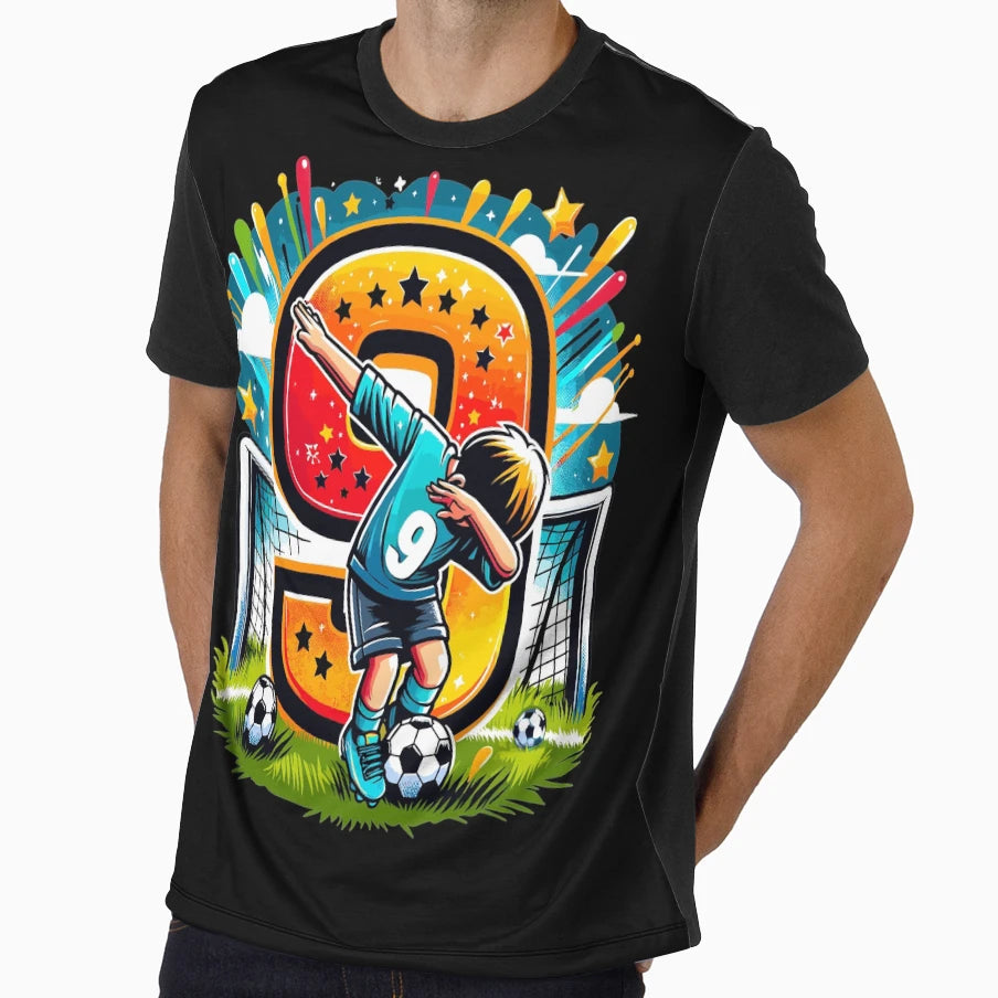 9 Year Old Young Football Birthday T-Shirt - Minimalist Print Unisex - T-Shirt, Sweatshirt, Hoodie