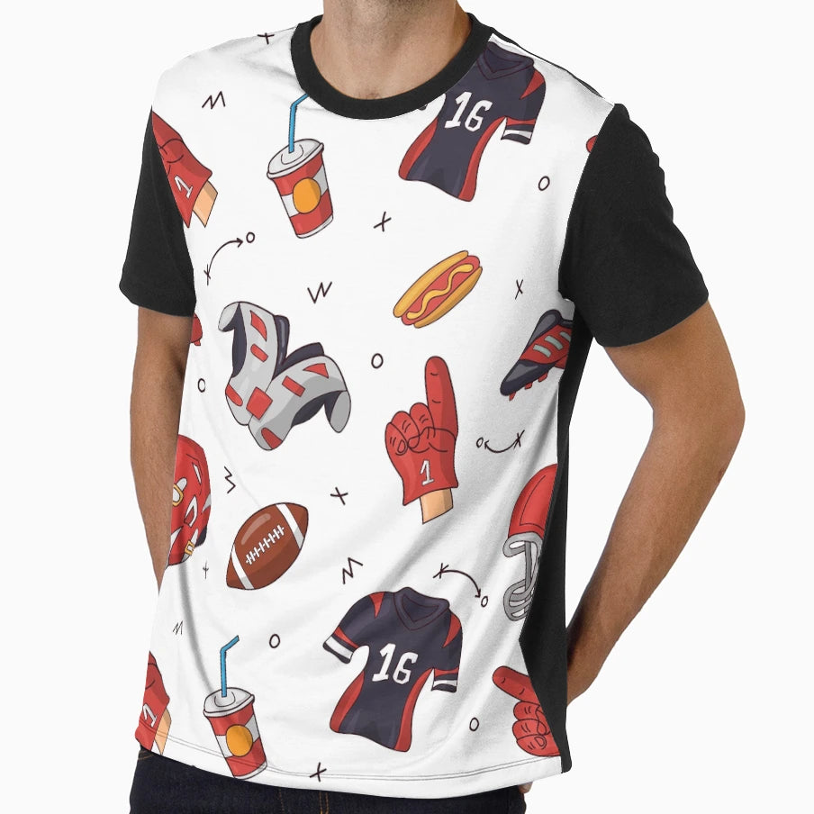American Football Sports Doodles Pattern T-Shirt - Minimalist Print Unisex - T-Shirt, Sweatshirt, Hoodie