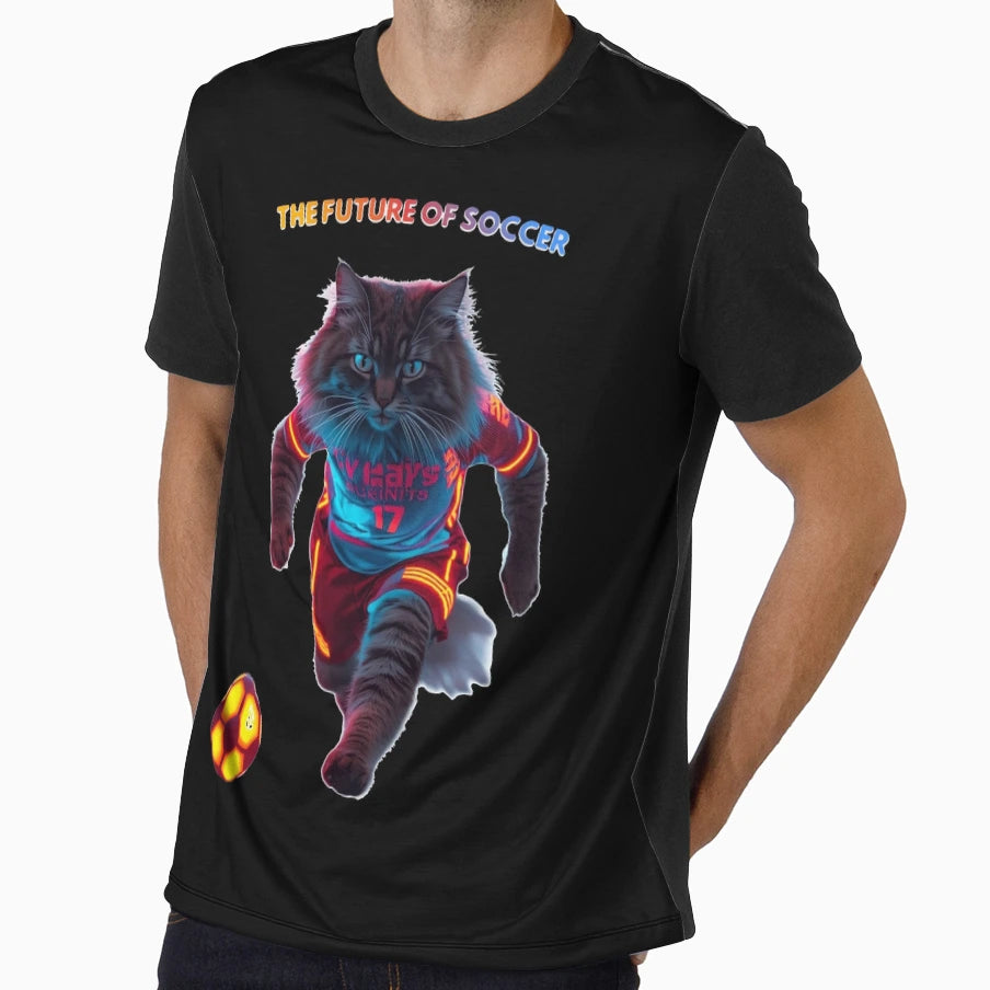 Cyberpunk Soccer Cat Neon Football T-Shirt - Aesthetic Graphic Unisex - T-Shirt, Sweatshirt, Hoodie