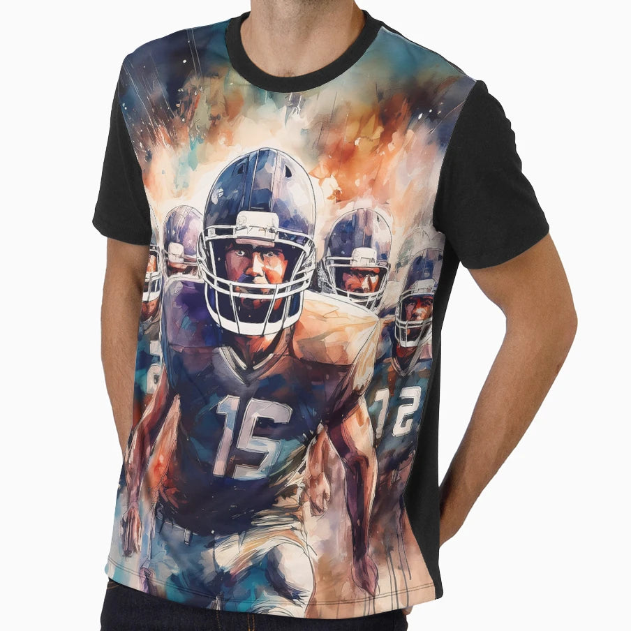 Football Players Action Wearing Blue T-Shirt - Novelty Apparel for Adults - T-Shirt, Sweatshirt, Hoodie