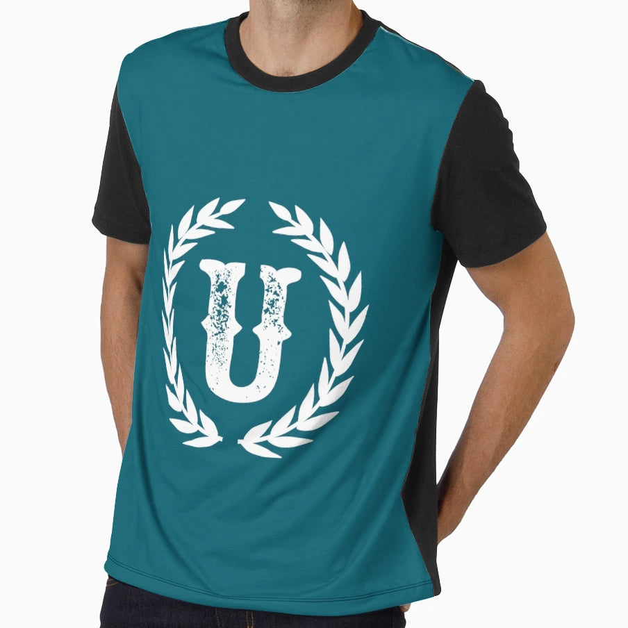 Dark Teal Monogram Letter U T-Shirt - Novelty Apparel for Adults - T-Shirt, Sweatshirt, Hoodie