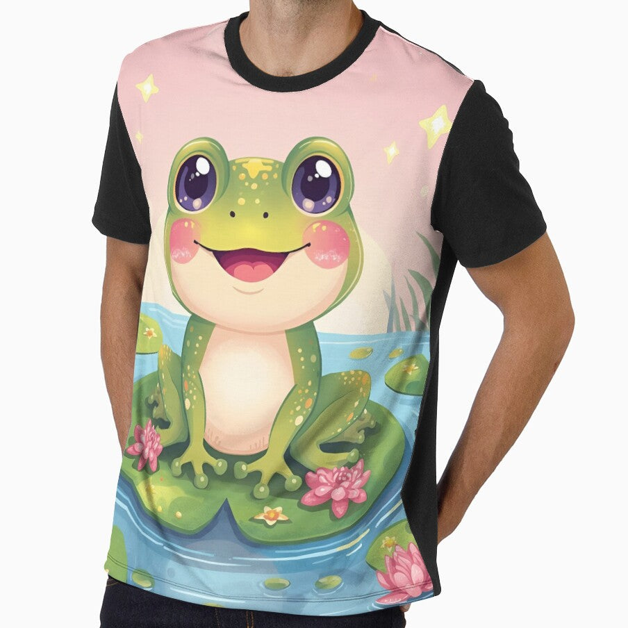Funny frog on a lily pad by SimonsDesignArt - Adult & Kids T-Shirts, Sweatshirts & Hoodies apparel design preview 1