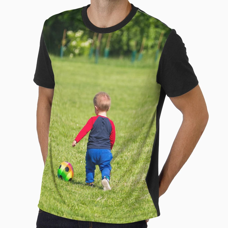 Child Plays Colorful Ball Green Lawn T-Shirt - Streetwear Style Men Women - T-Shirt, Sweatshirt, Hoodie