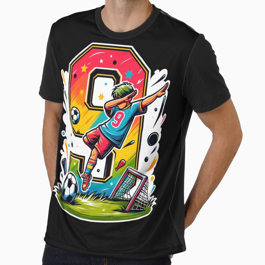 9 Year Old Young Football Birthday T-Shirt - Casual Everyday Wear Unisex - T-Shirt, Sweatshirt, Hoodie