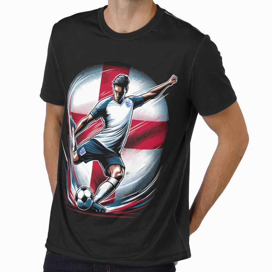 Dynamic England Soccer Star Action Vector T-Shirt - Unique Graphic Unisex - T-Shirt, Sweatshirt, Hoodie