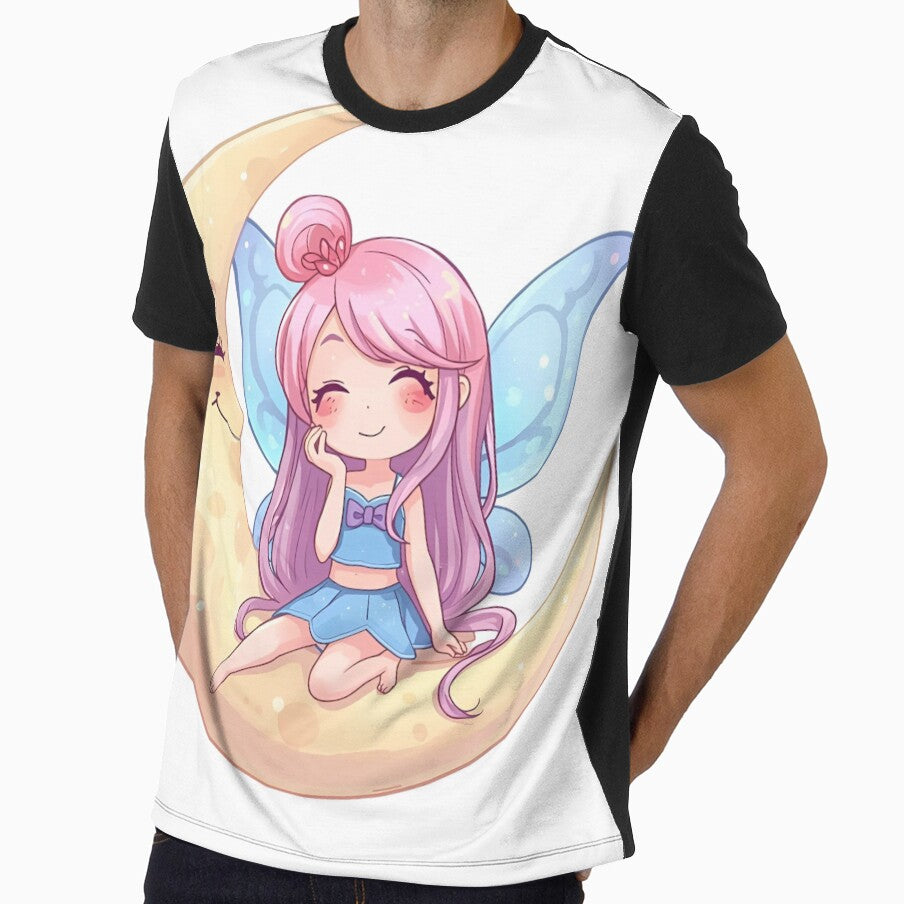 Cute fairy on a crescent moon by SimonsDesignArt - Adult & Kids T-Shirts, Sweatshirts & Hoodies apparel design preview 1