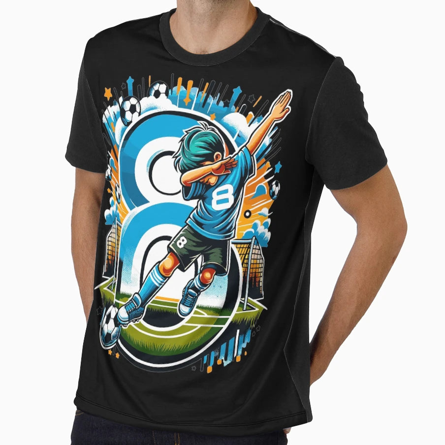 8 Year Old Young Football Birthday T-Shirt - Casual Everyday Wear Unisex - T-Shirt, Sweatshirt, Hoodie