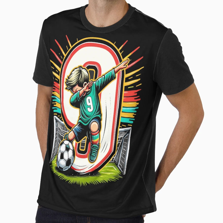 9 Year Old Young Football Birthday T-Shirt - Minimalist Print Men Women - T-Shirt, Sweatshirt, Hoodie