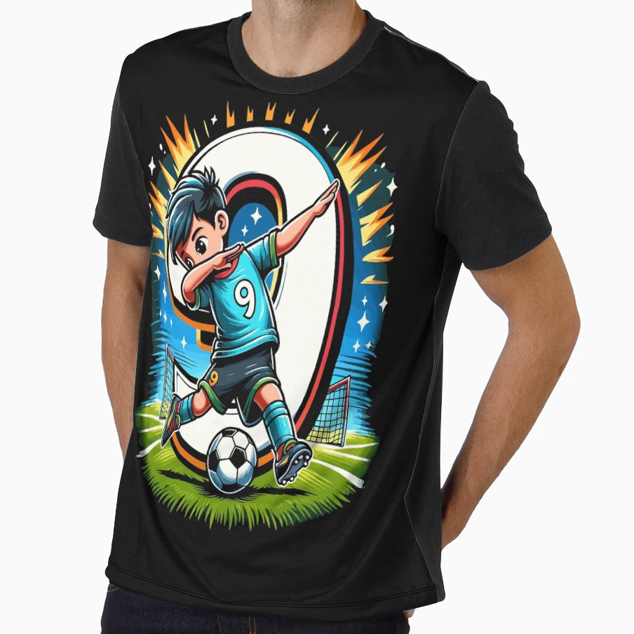9 Year Old Young Football Birthday T-Shirt - Custom Art Print Men Women - T-Shirt, Sweatshirt, Hoodie