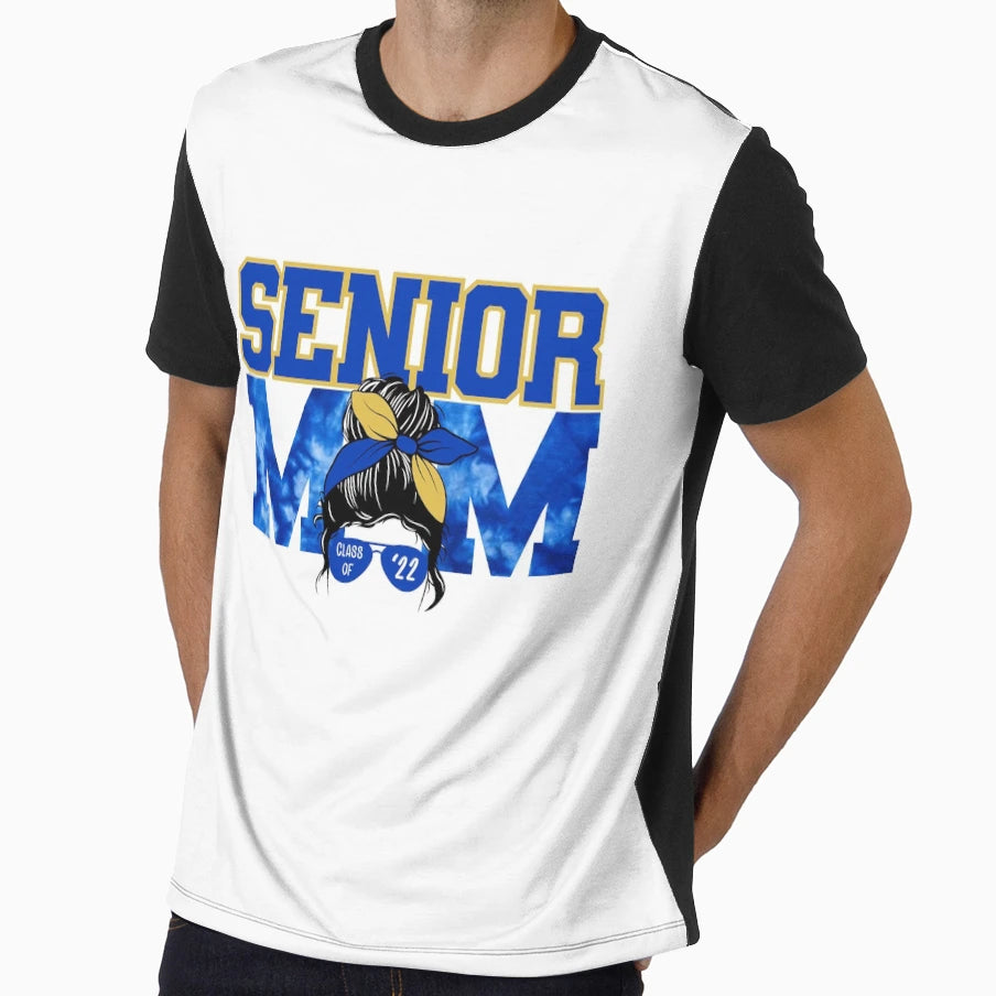 Senior Mom Class 22 Blue Gold Tie T-Shirt - Minimalist Print for Adults - T-Shirt, Sweatshirt, Hoodie