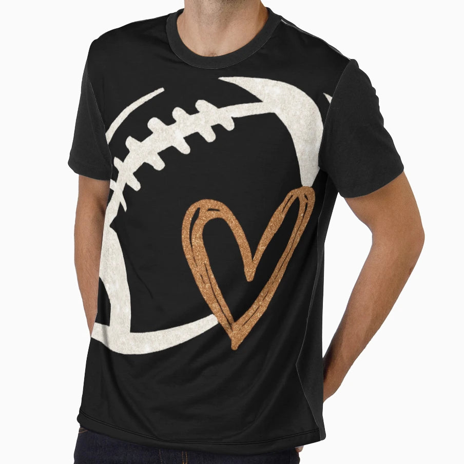 Football Heart Glitter Game Day T-Shirt - Casual Everyday Wear Men Women - T-Shirt, Sweatshirt, Hoodie