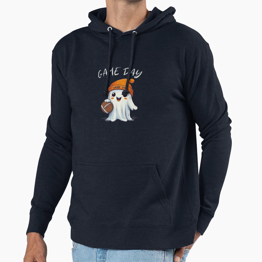 Football Game Day Ghost Halloween Hoodie - Minimalist Print Unisex - T-Shirt, Sweatshirt, Hoodie