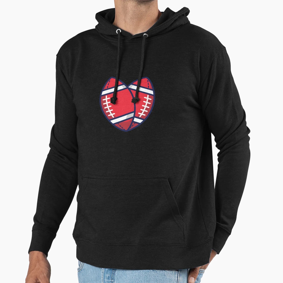 American Football Sports Love Heart Hoodie - Unique Graphic for Adults - T-Shirt, Sweatshirt, Hoodie