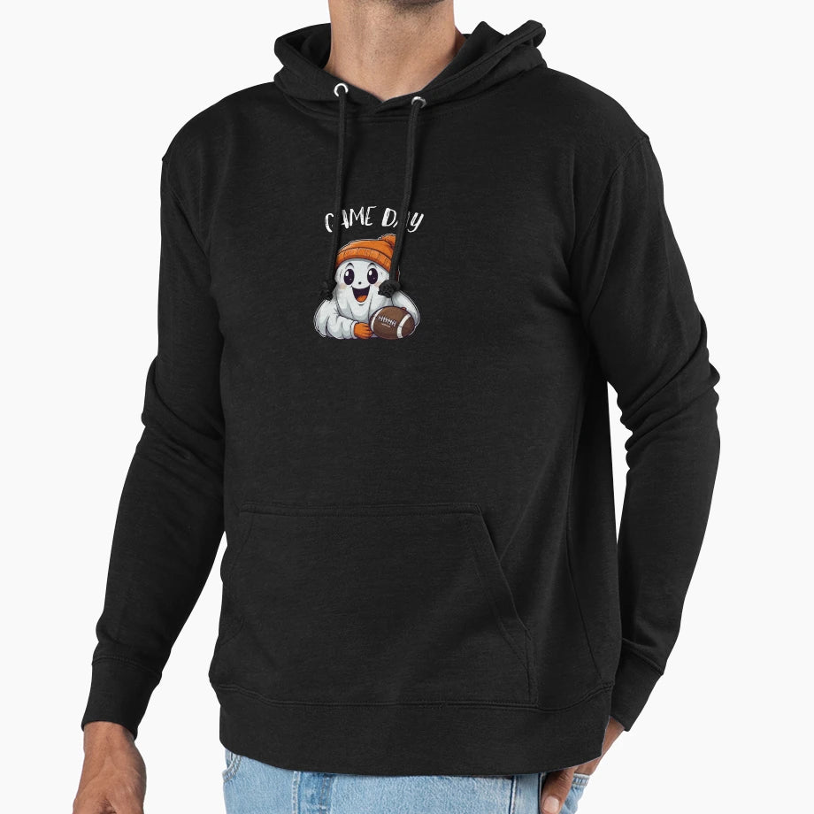 Football Game Day Ghost Halloween Hoodie - Graphic Print for Adults - T-Shirt, Sweatshirt, Hoodie