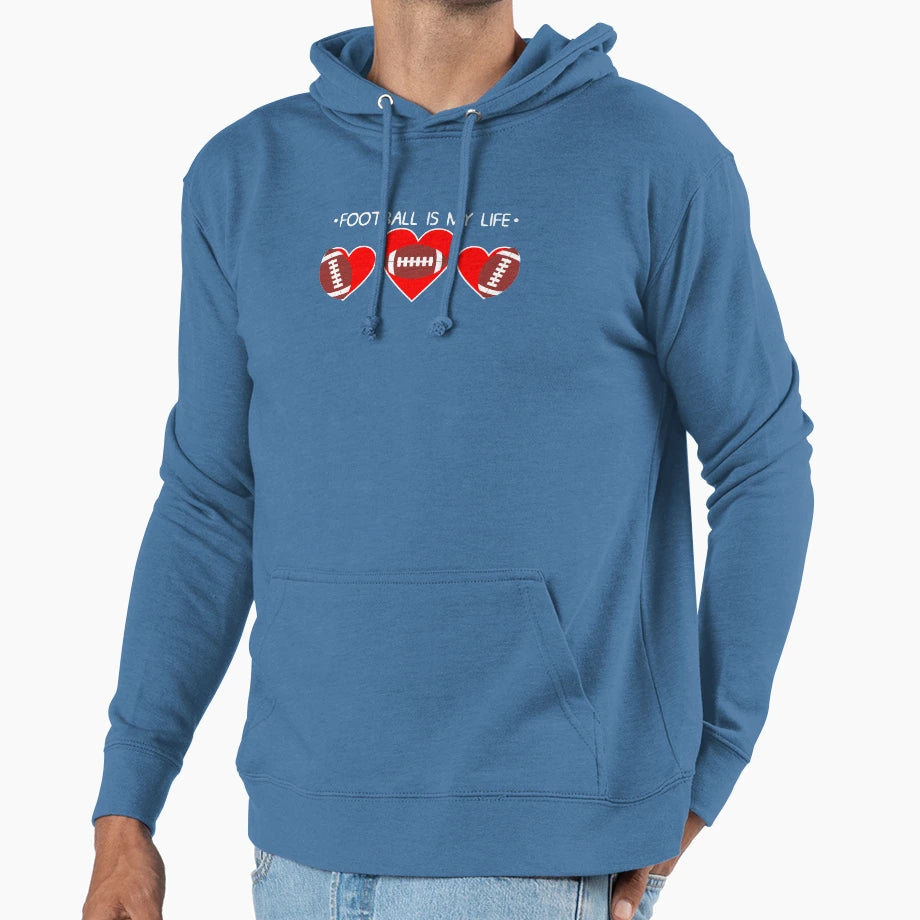 Heart Valentines Day Football Is My T-Shirt - Novelty Apparel for Adults - T-Shirt, Sweatshirt, Hoodie