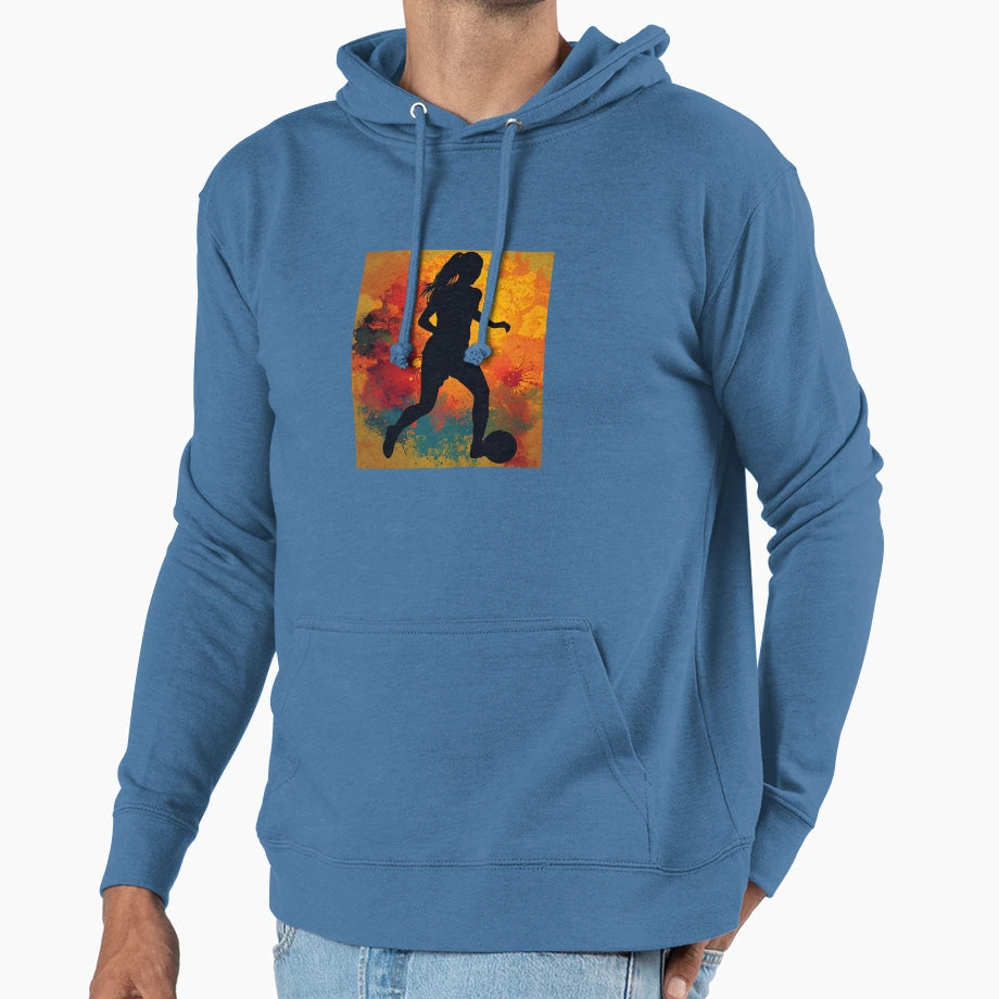 Soccer Player Silhouette Sports Art Hoodie - Unique Graphic for Adults - T-Shirt, Sweatshirt, Hoodie