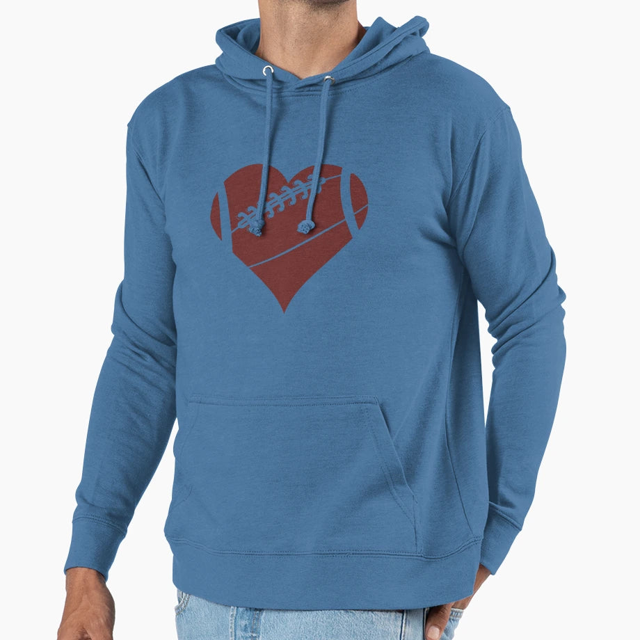 Football Heart Hoodie - Trendy Graphic for Adults - T-Shirt, Sweatshirt, Hoodie