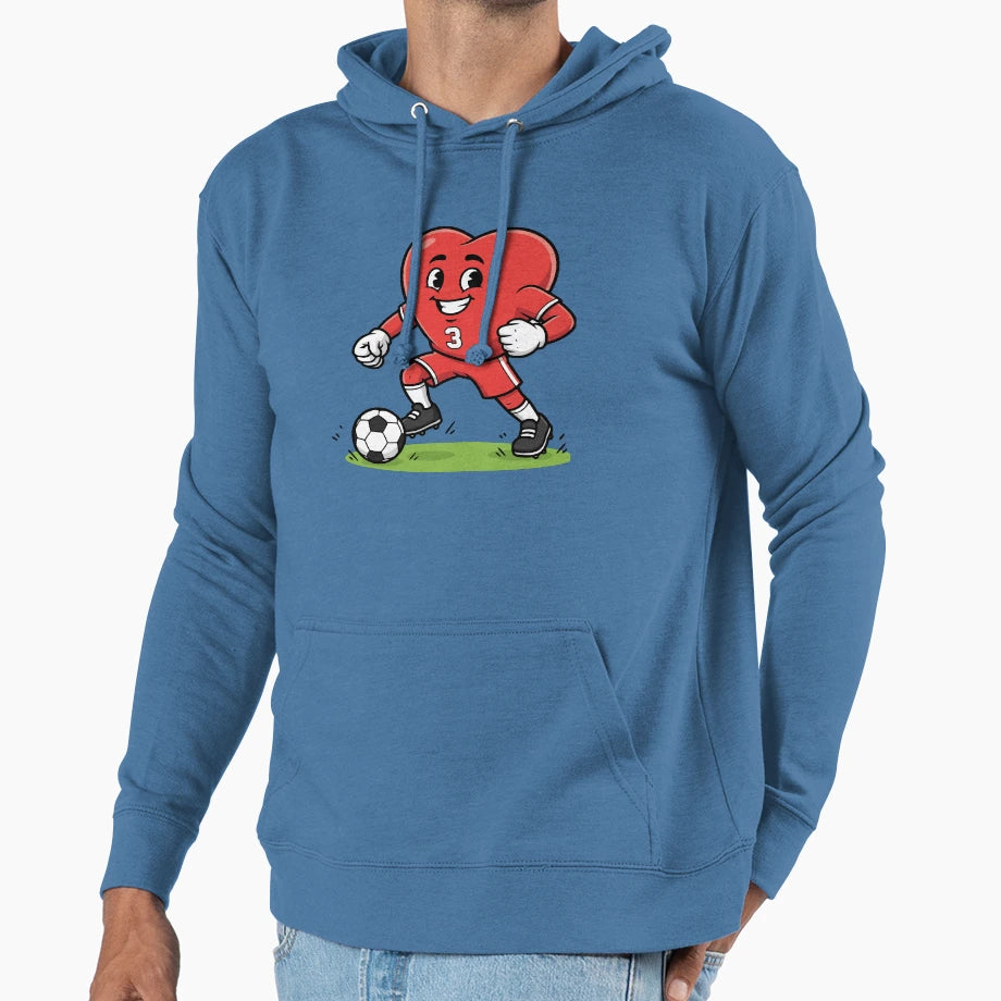 Heart Football Player Cartoon Mascot Hoodie - Minimalist Print for Adults - T-Shirt, Sweatshirt, Hoodie