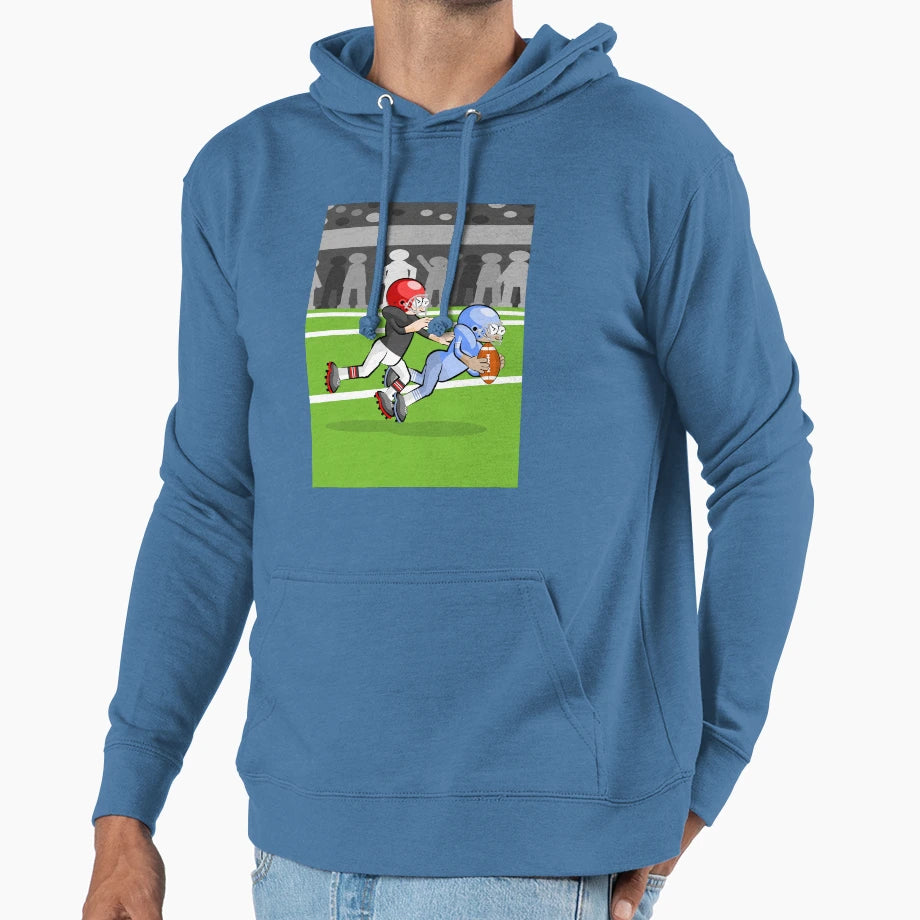 Soccer Player Escapes To Blockade Hoodie - Graphic Print for Adults - T-Shirt, Sweatshirt, Hoodie
