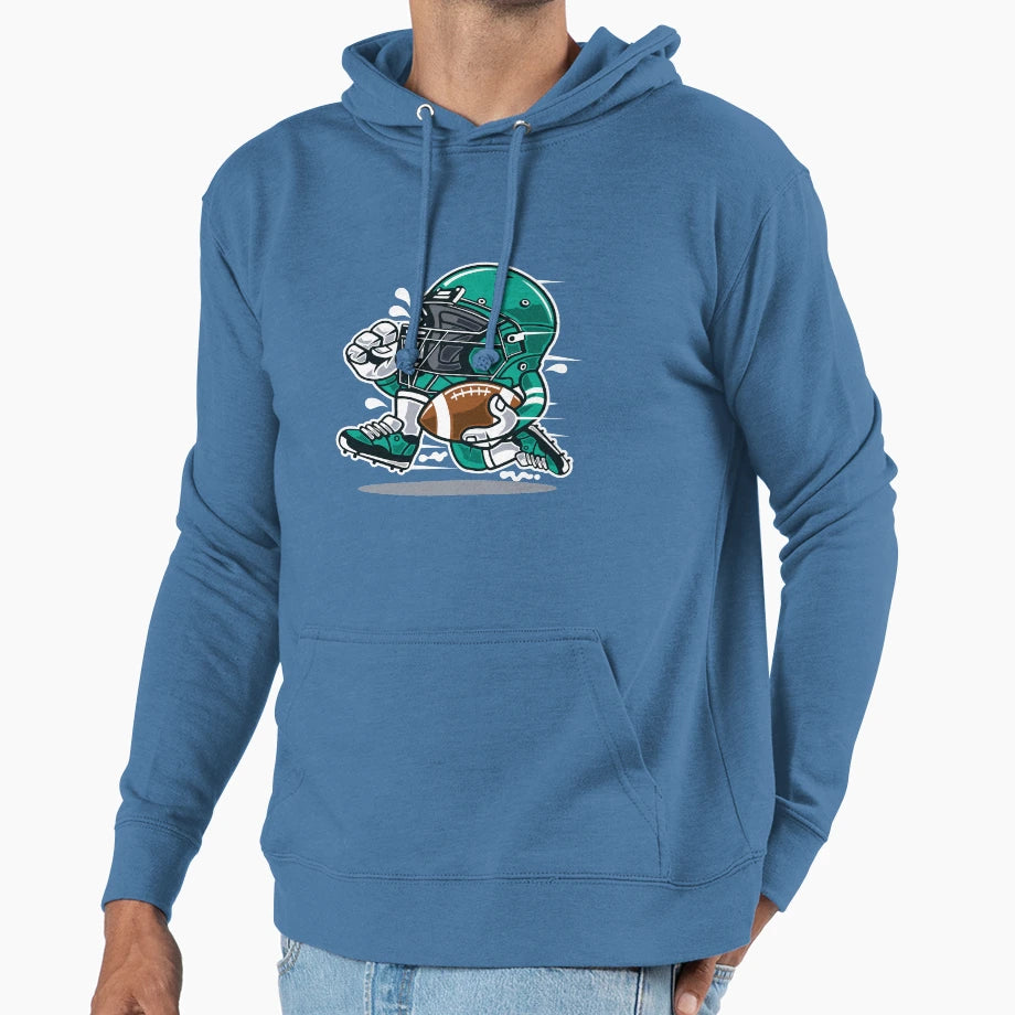 American Football Player Cartoon Hoodie - Minimalist Print Men Women - T-Shirt, Sweatshirt, Hoodie