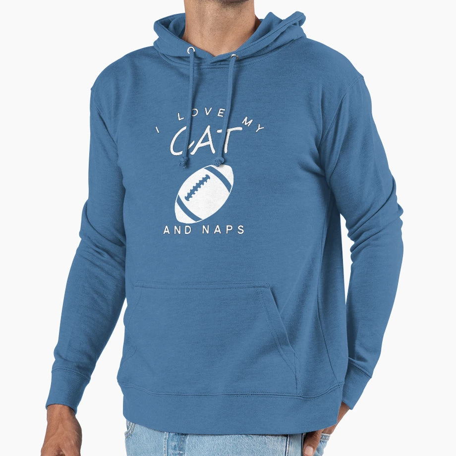 I Love My Cat Football And Naps Hoodie - Streetwear Style Men Women - T-Shirt, Sweatshirt, Hoodie