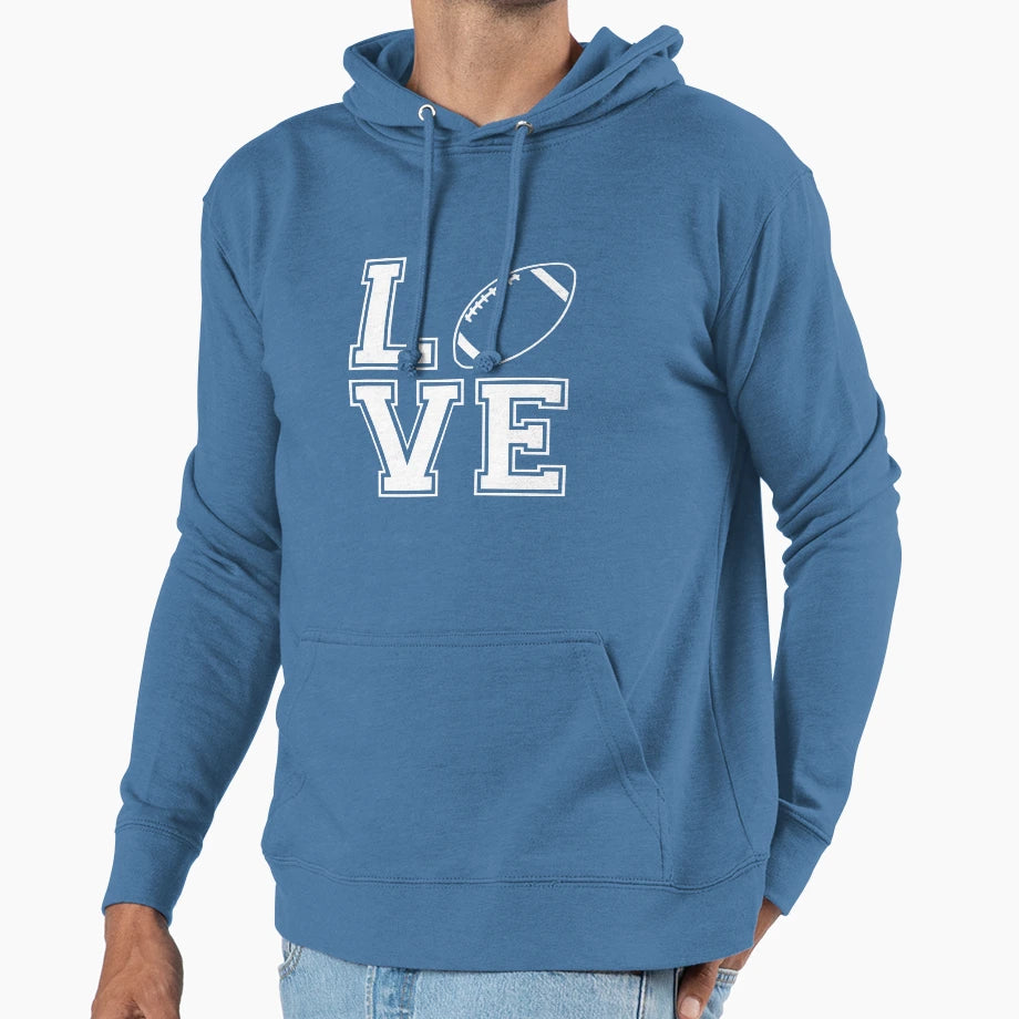 Love Football Hoodie - Minimalist Print Unisex - T-Shirt, Sweatshirt, Hoodie