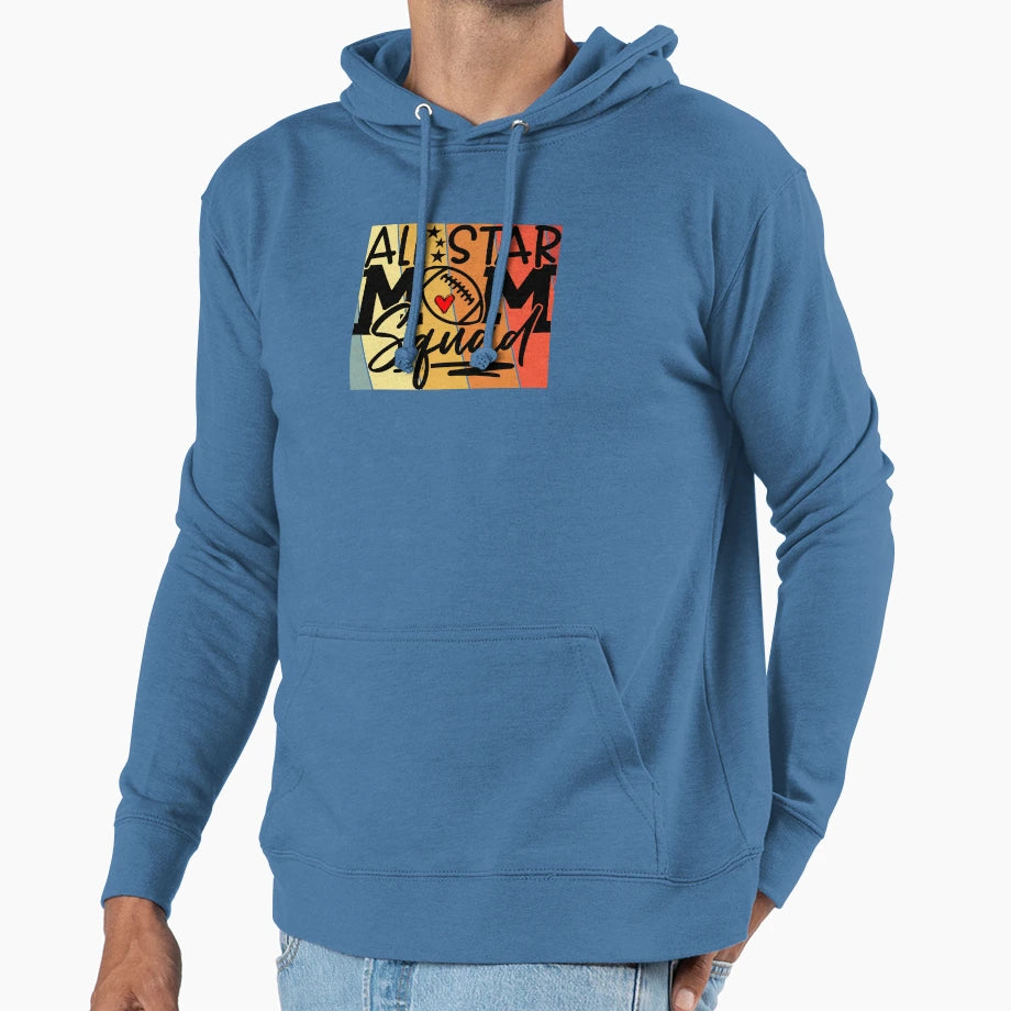 All Star Football Mom Squad Colorful Hoodie - Aesthetic Graphic for Adults - T-Shirt, Sweatshirt, Hoodie