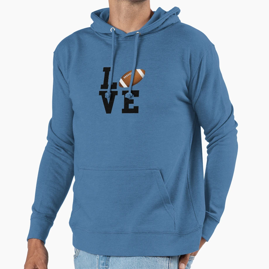 I Love Football Text Hoodie - Fun Novelty Design Unisex - T-Shirt, Sweatshirt, Hoodie