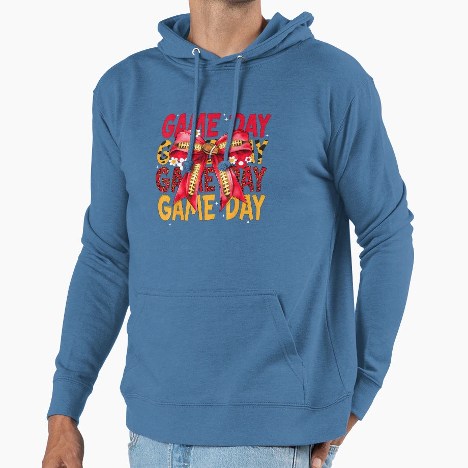 Game Day Football Coquette Bow Football Hoodie - Trendy Graphic Men Women - T-Shirt, Sweatshirt, Hoodie