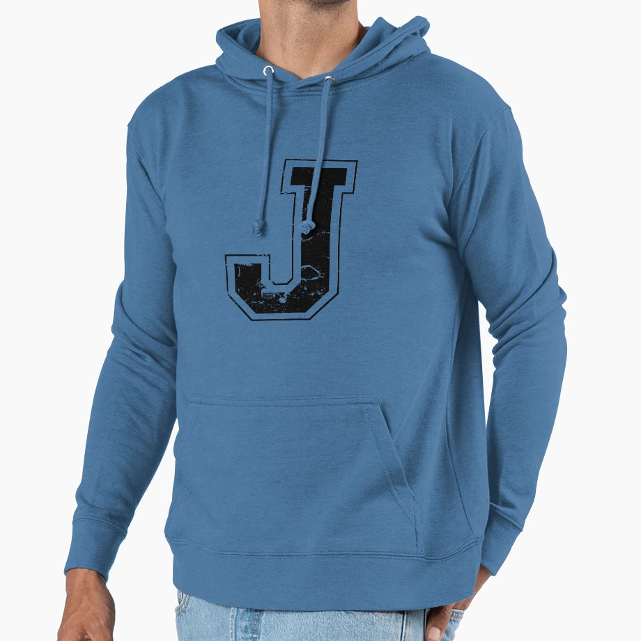 Initial Letter J Black Jersey Sports Hoodie - Streetwear Style Unisex - T-Shirt, Sweatshirt, Hoodie