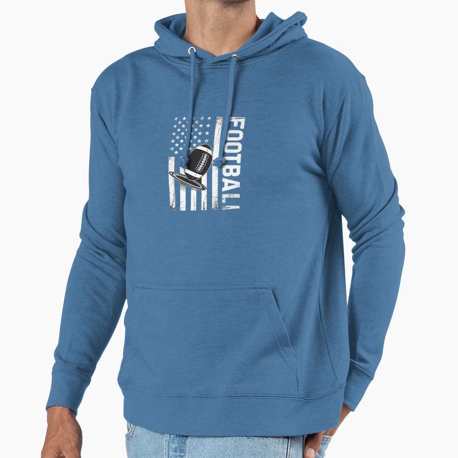 American Flag Football Patriotic Hoodie - Casual Everyday Wear Unisex - T-Shirt, Sweatshirt, Hoodie