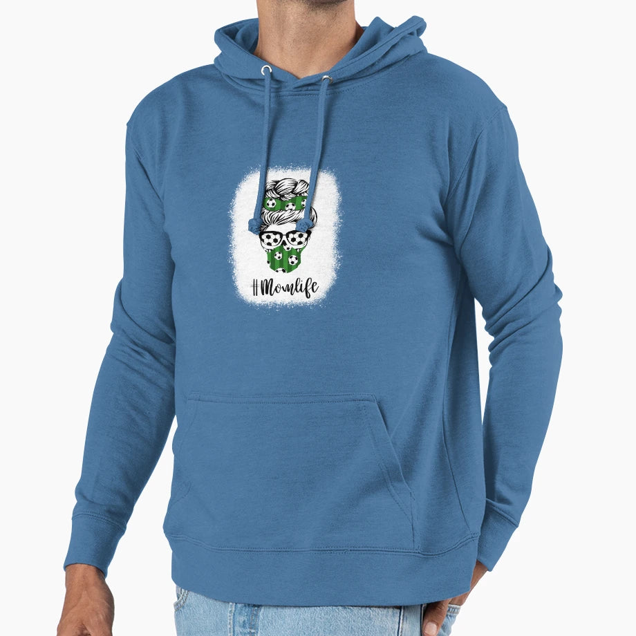Bleached Messy Bun Hair Wearing Soccer Hoodie - Unique Graphic for Adults - T-Shirt, Sweatshirt, Hoodie