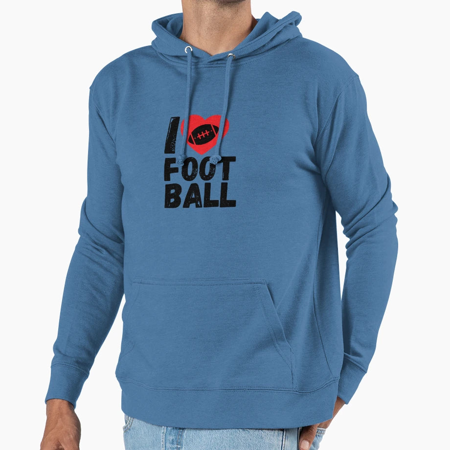 I Love Football Motif American Sport Hoodie - Aesthetic Graphic for Adults - T-Shirt, Sweatshirt, Hoodie