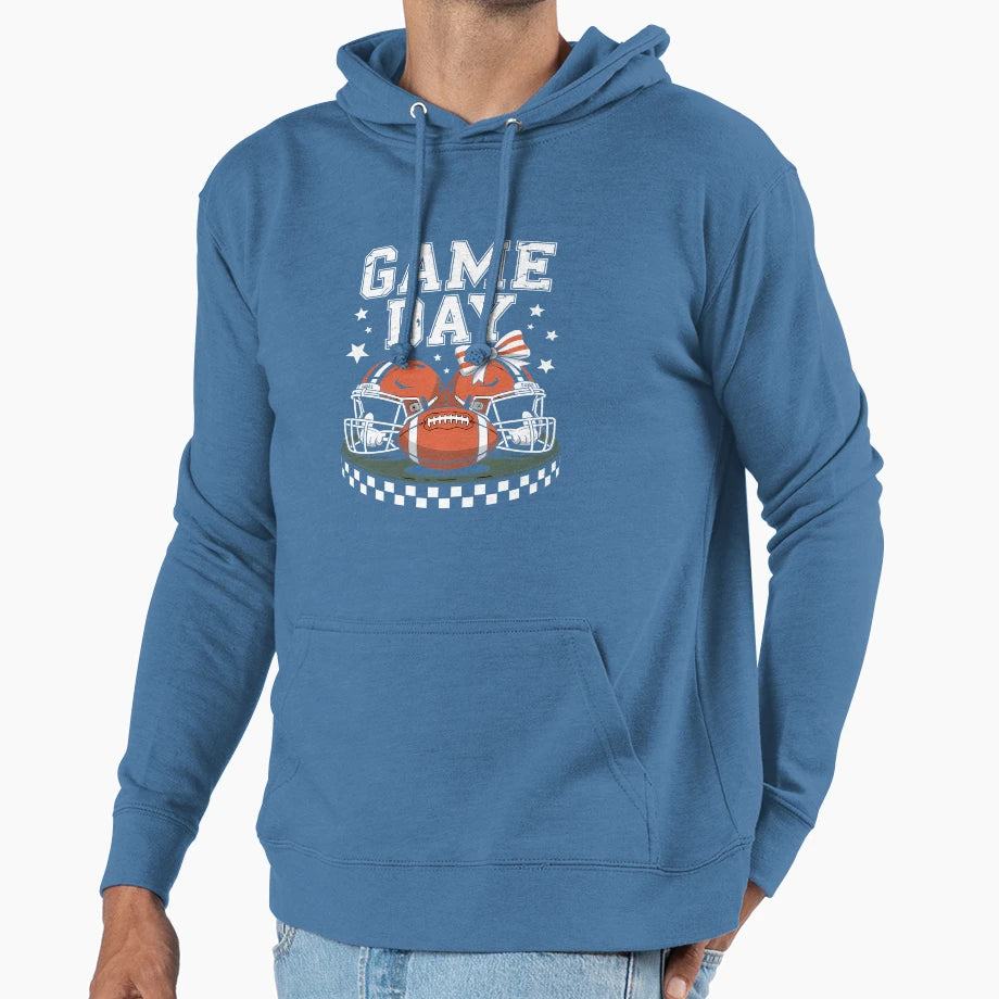 Game Day Football Fall Coquette Bow Football Hoodie - Unique Graphic Unisex - T-Shirt, Sweatshirt, Hoodie