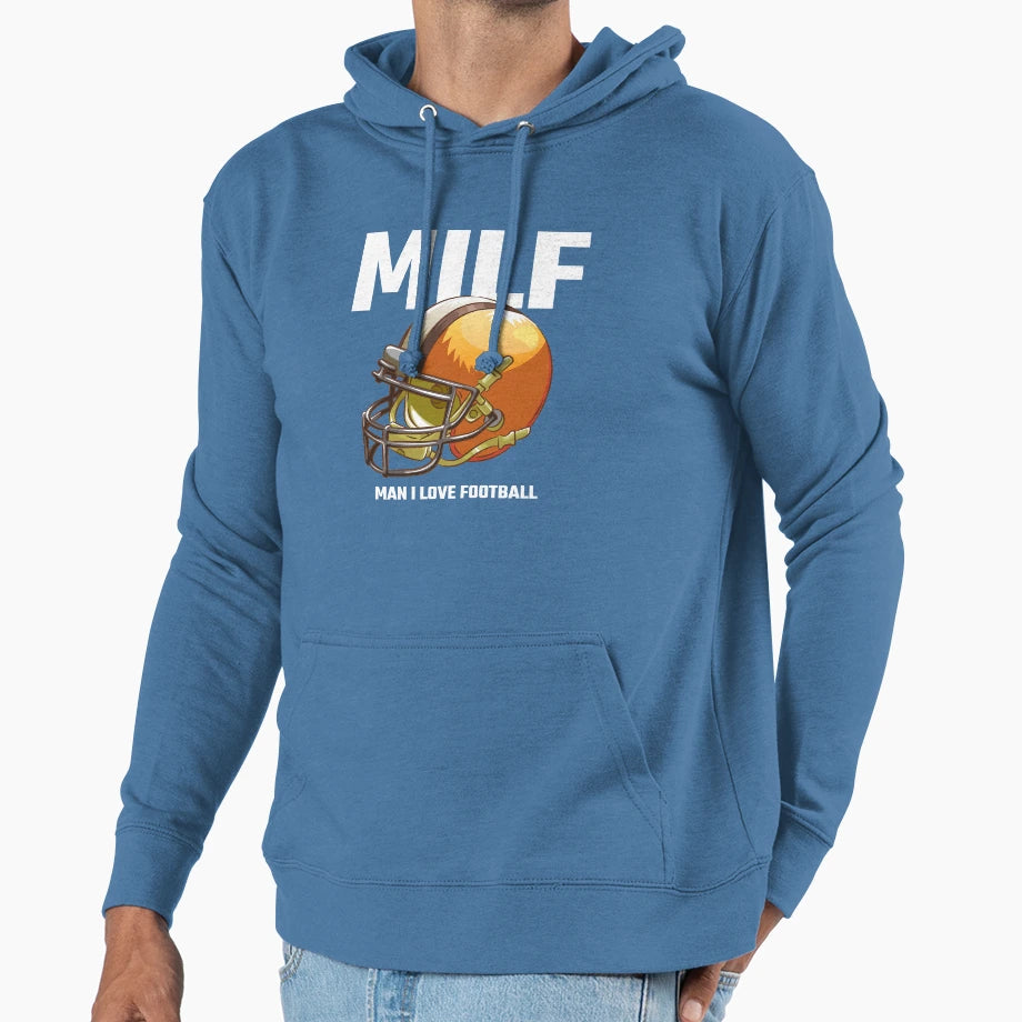 Milf I Love Football Funny Milf Hoodie - Fun Novelty Design Men Women - T-Shirt, Sweatshirt, Hoodie