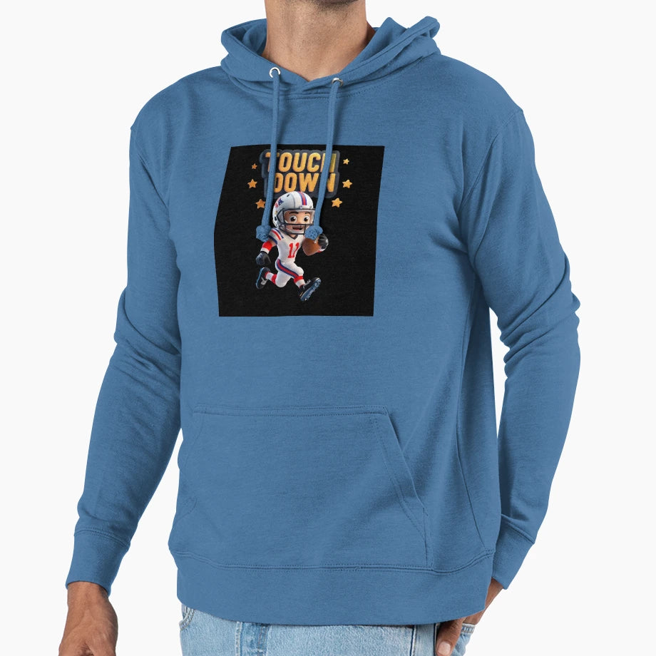 Cartoon American Football Player Hoodie - Unique Graphic for Adults - T-Shirt, Sweatshirt, Hoodie