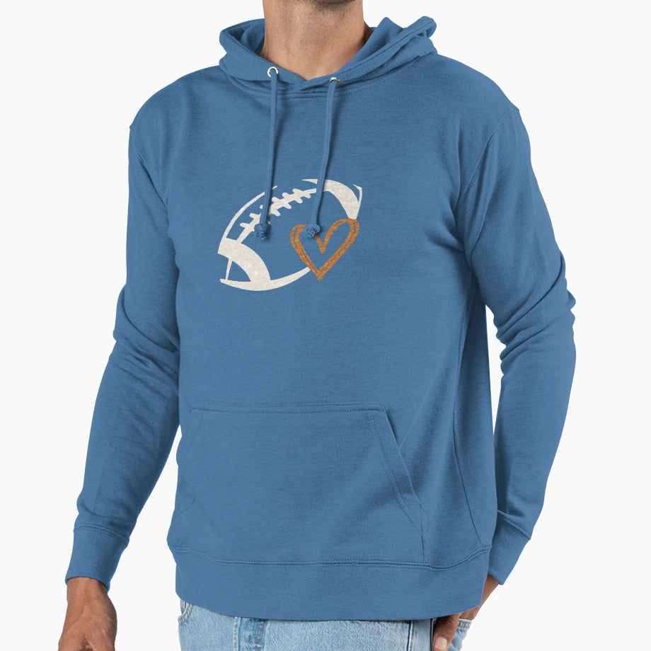 Football Heart Glitter Game Day Hoodie - Casual Everyday Wear Men Women - T-Shirt, Sweatshirt, Hoodie