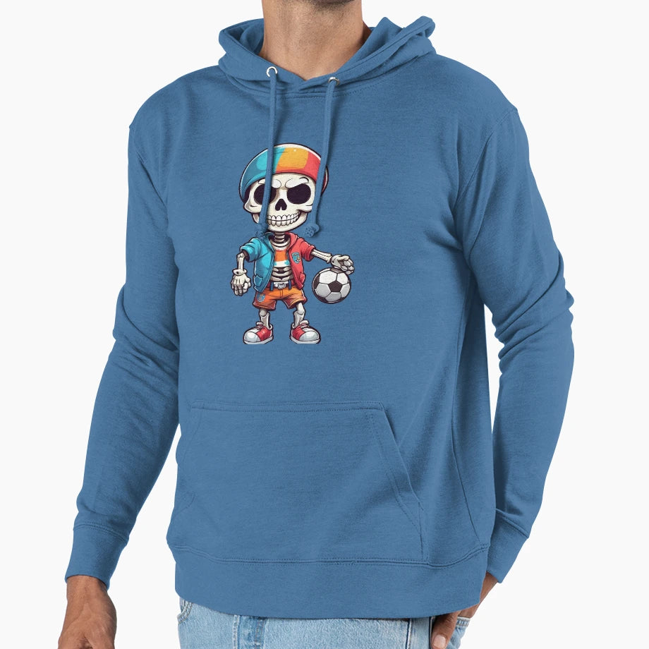 Cartoon Skull Playing Soccer Hoodie - Novelty Apparel Men Women - T-Shirt, Sweatshirt, Hoodie