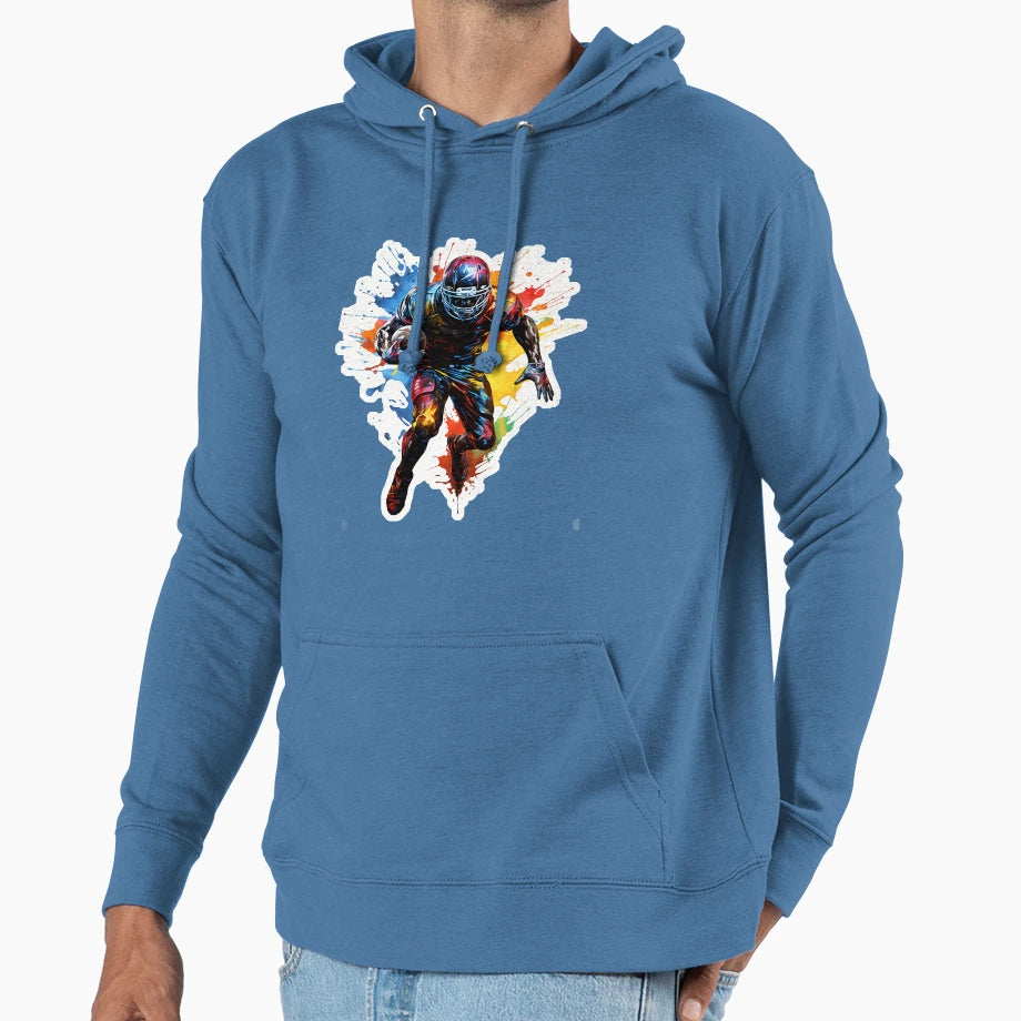 Football Player Ball Splashes Hoodie - Aesthetic Graphic Men Women - T-Shirt, Sweatshirt, Hoodie
