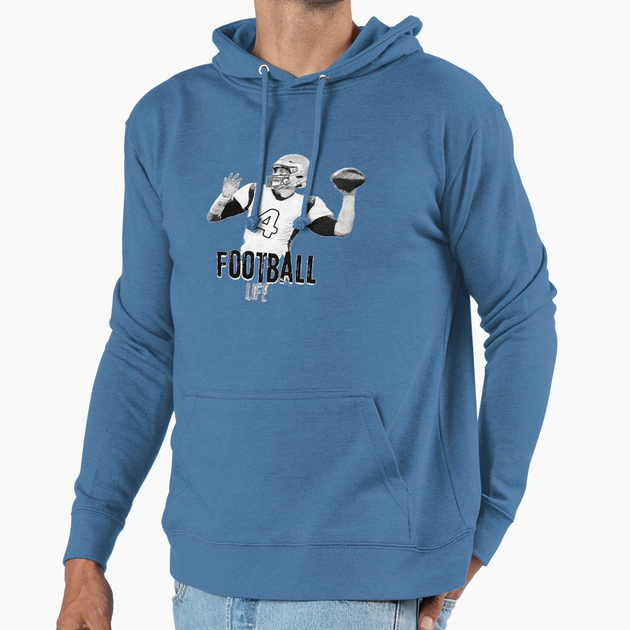 Football Life Sketch Quarterback Hoodie - Novelty Apparel for Adults - T-Shirt, Sweatshirt, Hoodie