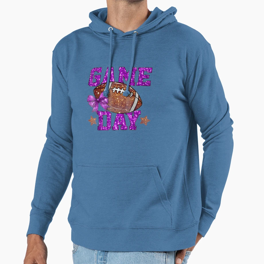 Glitter Football Mom Game Day Purple Hoodie - Novelty Apparel Men Women - T-Shirt, Sweatshirt, Hoodie
