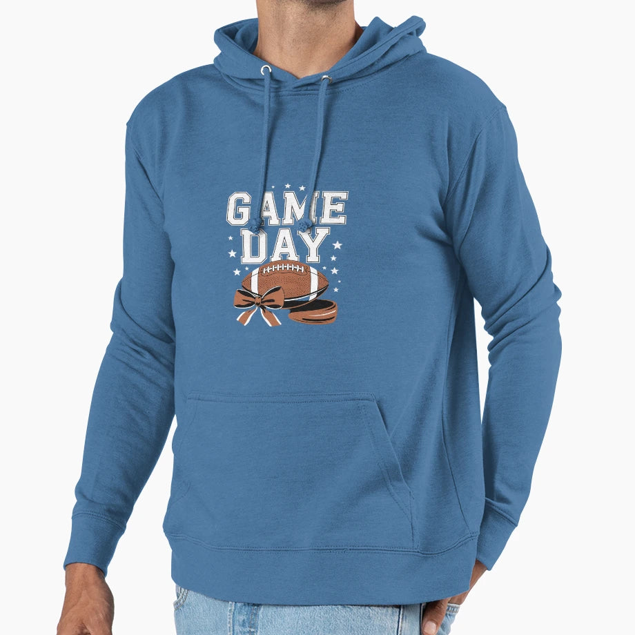 Game Day Coquette Bow Football Hoodie - Minimalist Print Men Women - T-Shirt, Sweatshirt, Hoodie