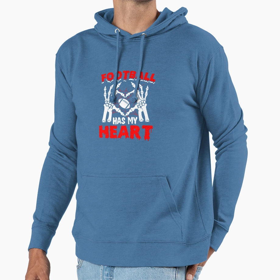 Football Has My Heart Skeleton Hoodie - Casual Everyday Wear Men Women - T-Shirt, Sweatshirt, Hoodie