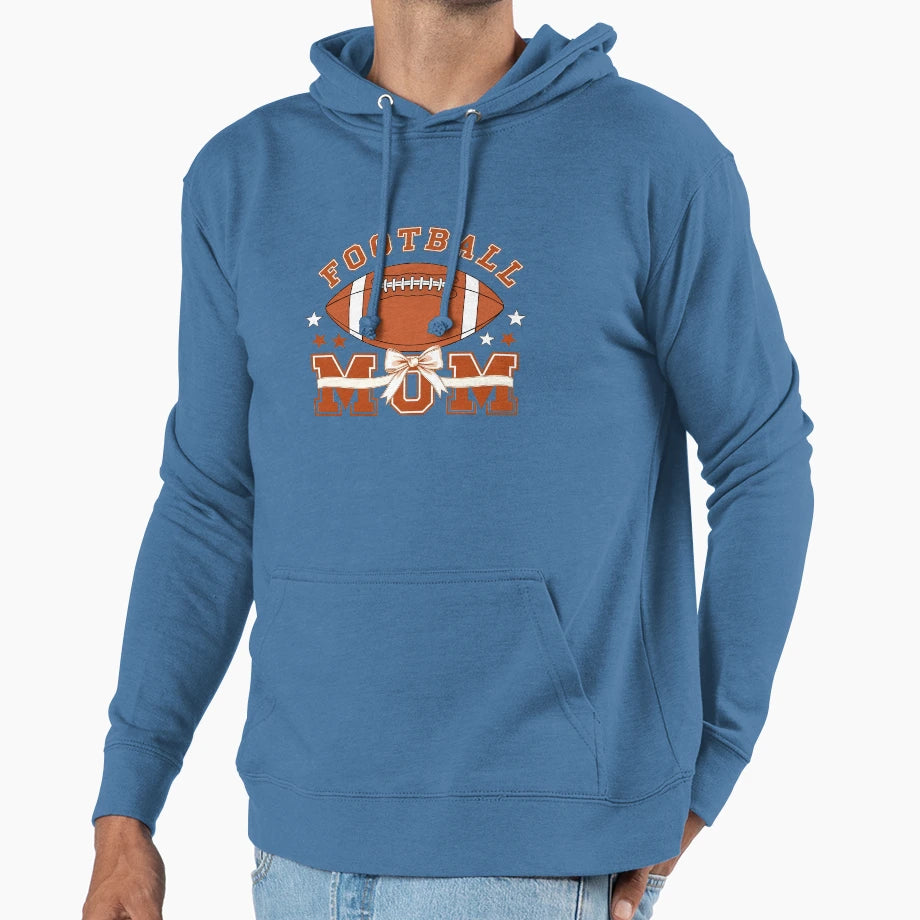 Proud Football Mom Bow And Stars Hoodie - Minimalist Print for Adults - T-Shirt, Sweatshirt, Hoodie