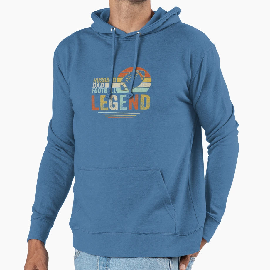 Husband Dad Football Legend Fathers Hoodie - Casual Everyday Wear Unisex - T-Shirt, Sweatshirt, Hoodie