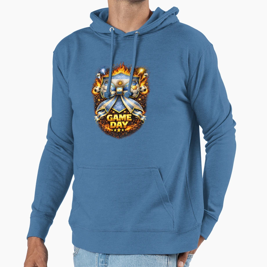Argentina Soccer Bow Game Day Fire Hoodie - Fun Novelty Design for Adults - T-Shirt, Sweatshirt, Hoodie